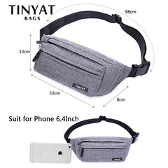 Men Grey Waist Bag Pack Casual Functional Phone Money Belt Fanny Travel Hip