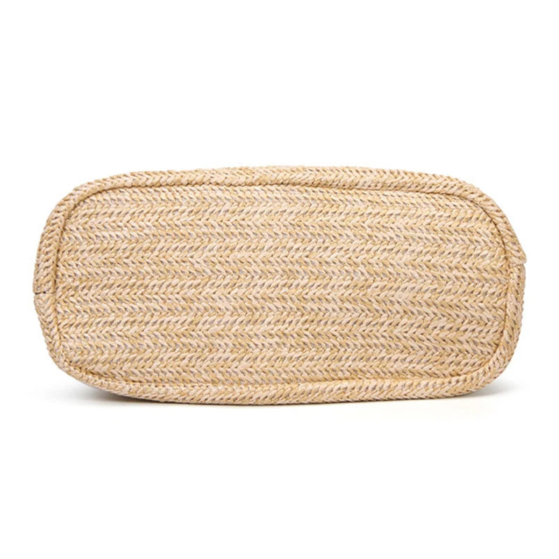 Women's Large Straw Handbag with Wooden Beads