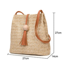 Women's Large Straw Handbag with Wooden Beads