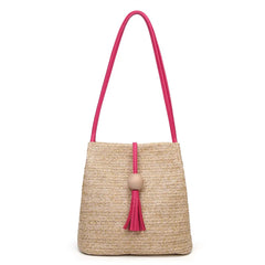 Women's Large Straw Handbag with Wooden Beads