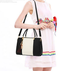 PU Leather Large Capacity Top Hand Bags for Women Casual Patchwork Square Tassel