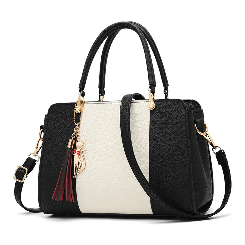 PU Leather Large Capacity Top Hand Bags for Women Casual Patchwork Square Tassel