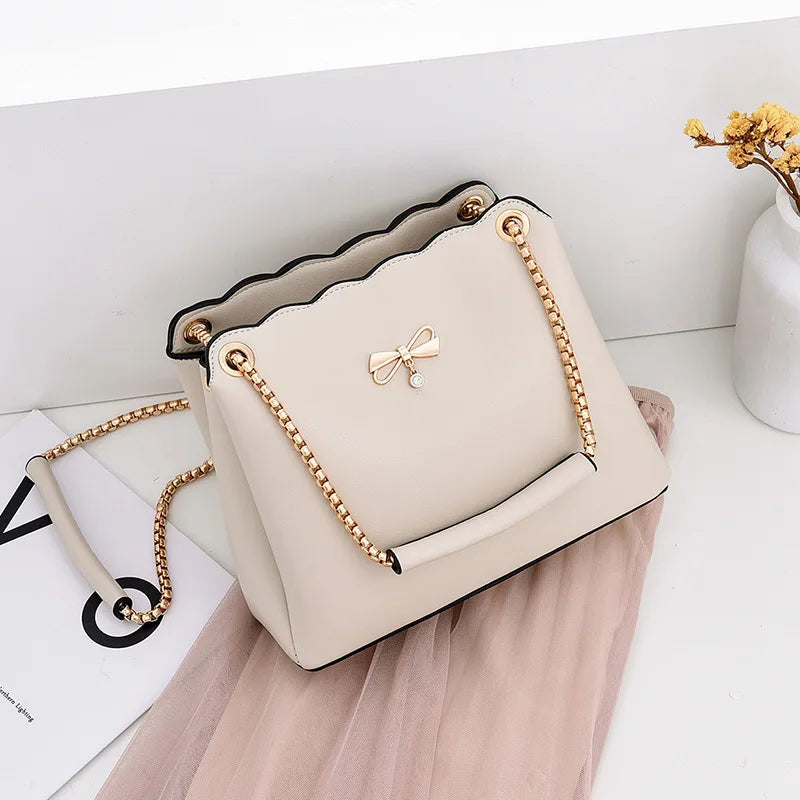 Leisure PU Leather Bow Women Shoulder Bag Solid Satchels Female Crossbody Bag