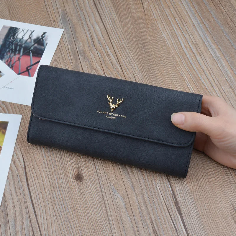 Women's Long Solid Covered Purses Soft Wallet PU Clutch Bag