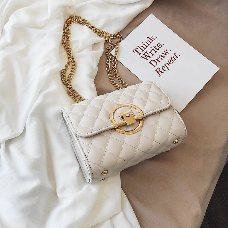 Women's Leather Crossbody Bag Metal Buckle Chain Handbag