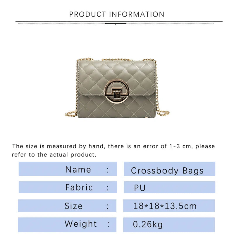 Women's Leather Crossbody Bag Metal Buckle Chain Handbag