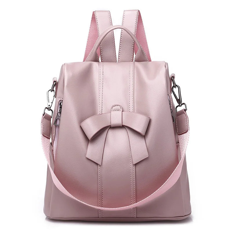 Vintage Bows Woman Backpack Small Casual Middle School Shoulder Bag Pink