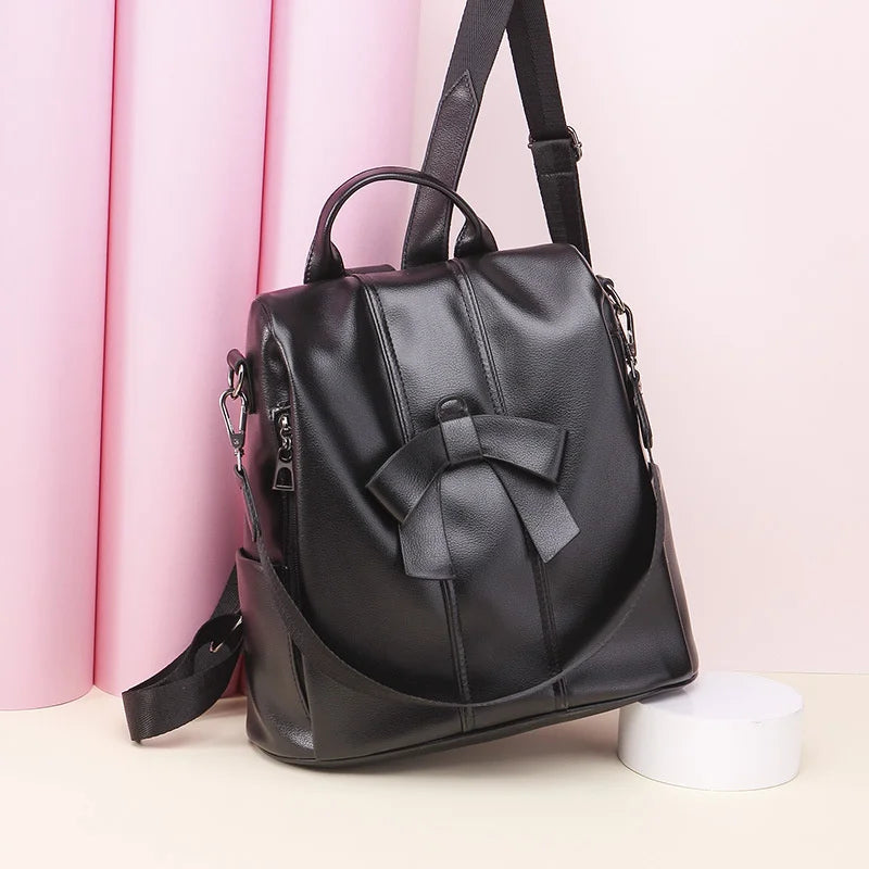 Vintage Bows Woman Backpack Small Casual Middle School Shoulder Bag Pink