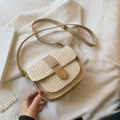 Straw Ladies Shoulder Bag High-Quality Metal Buckle Crossbody Bag Female