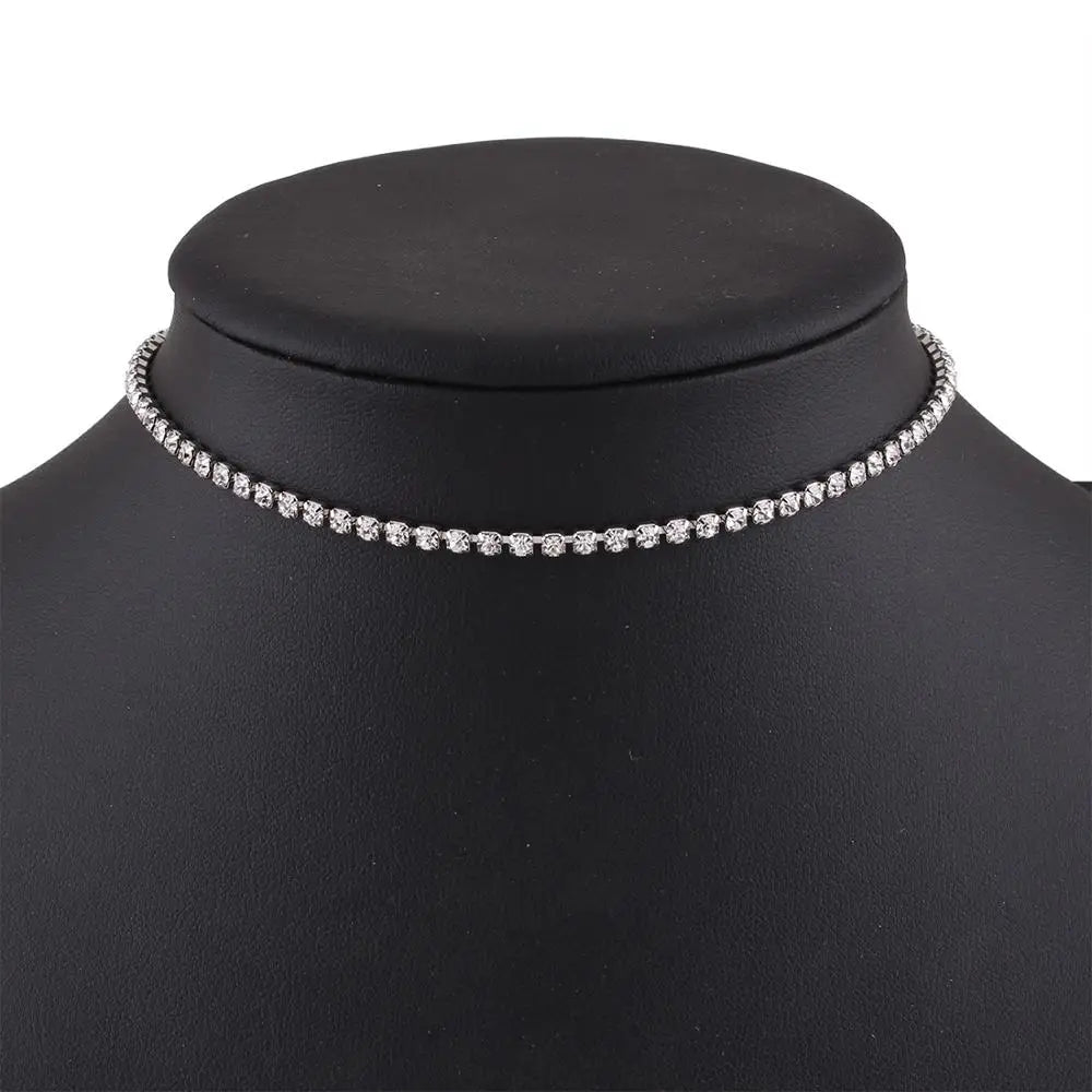 Rhinestone Crystal Choker Necklace Wedding Party Silver Chain Jewelry