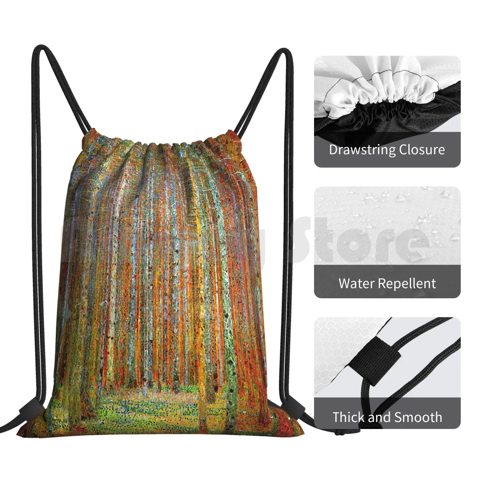 Gustav Klimt Landscape Painting Print Backpack Drawstring Bags Gym Bag
