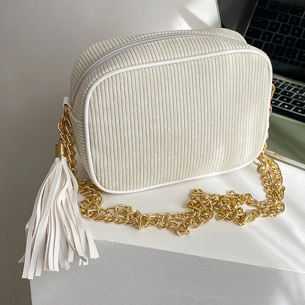 Tassel Crossbody Bag Chain Female Casual Zipper Striped Weekend Vacation