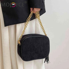 Tassel Crossbody Bag Chain Female Casual Zipper Striped Weekend Vacation