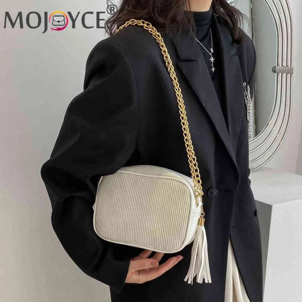 Tassel Crossbody Bag Chain Female Casual Zipper Striped Weekend Vacation