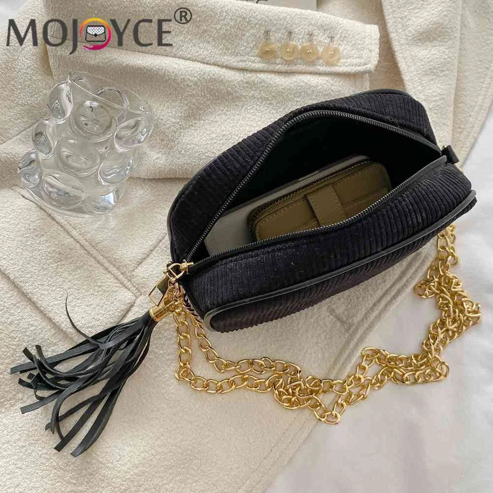 Tassel Crossbody Bag Chain Female Casual Zipper Striped Weekend Vacation