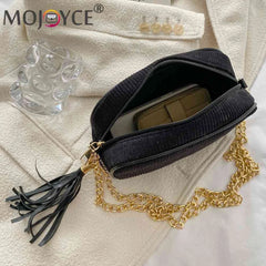 Tassel Crossbody Bag Chain Female Casual Zipper Striped Weekend Vacation