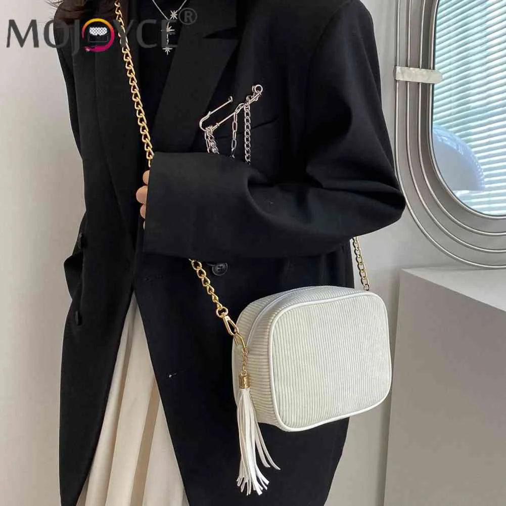 Tassel Crossbody Bag Chain Female Casual Zipper Striped Weekend Vacation