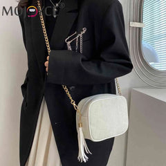 Tassel Crossbody Bag Chain Female Casual Zipper Striped Weekend Vacation