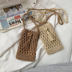 Women's Straw Rope Messenger Bag Tassels Small Crossbody Hand Woven Purse