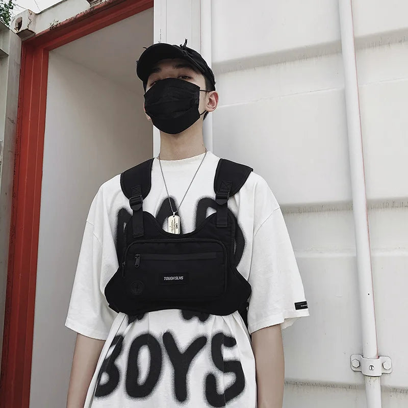 Techwear Hip Hop Tactical Functional Men Chest Vest Bag Streetwear