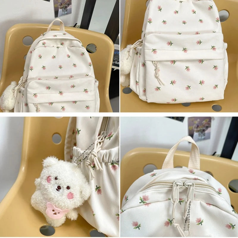 Teen Girls School Backpack Small Floral Print Nylon Travel Bookbag
