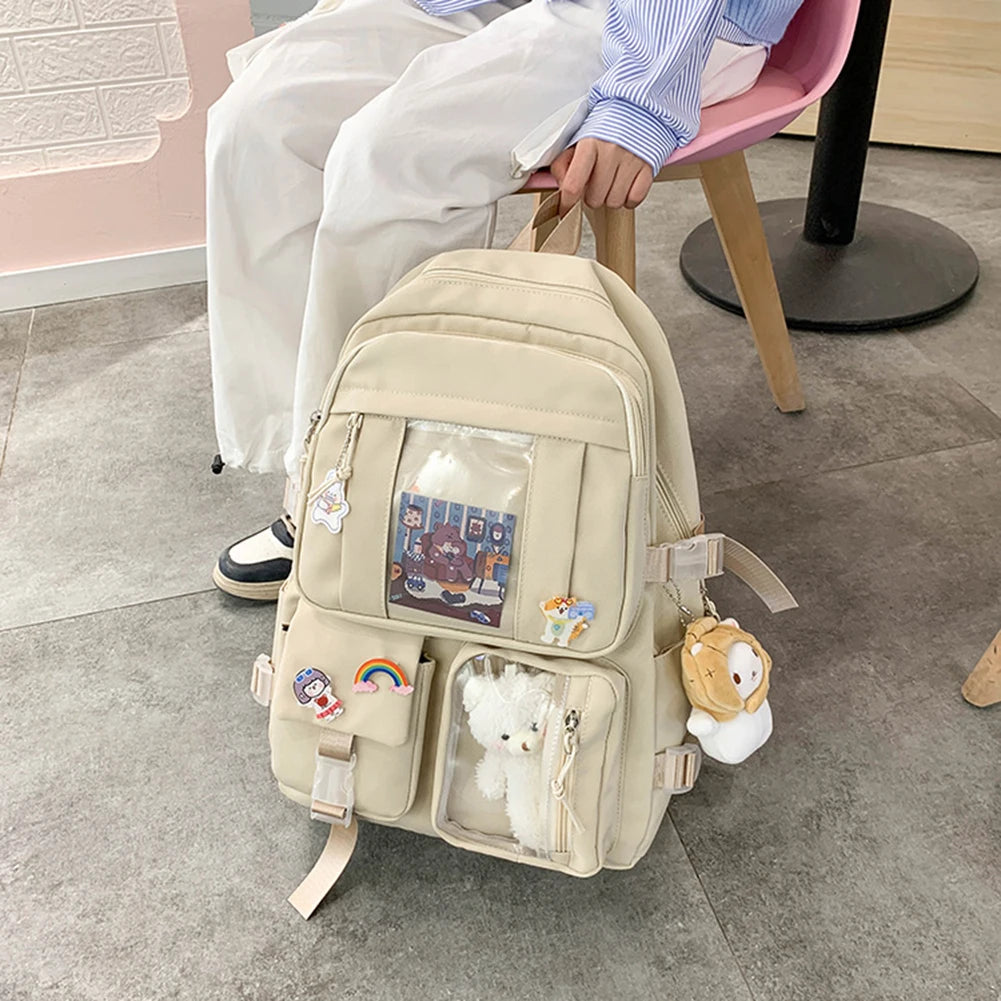 Girls Nylon Multi-pocket Backpack Lightweight Large Capacity Travel Backpack