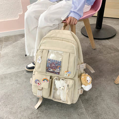 Girls Nylon Multi-pocket Backpack Lightweight Large Capacity Travel Backpack