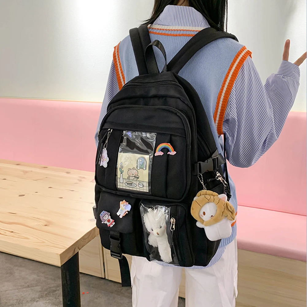 Girls Nylon Multi-pocket Backpack Lightweight Large Capacity Travel Backpack