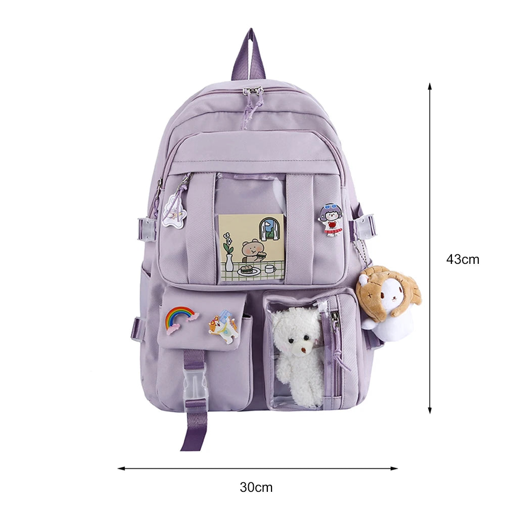 Girls Nylon Multi-pocket Backpack Lightweight Large Capacity Travel Backpack