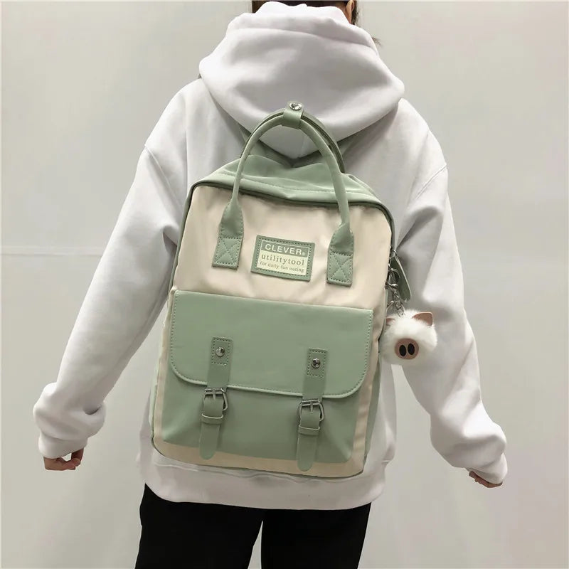 Teenagers Girls Patchwork Backpack Female Rucksack Women Nylon Backpack Candy