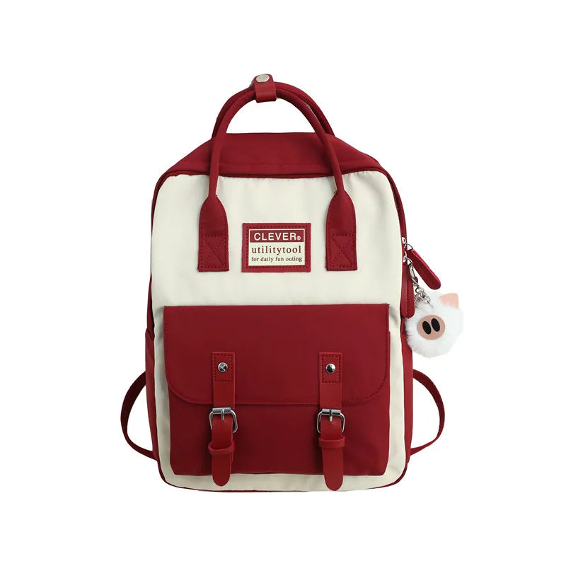 Teenagers Girls Patchwork Backpack Female Rucksack Women Nylon Backpack Candy