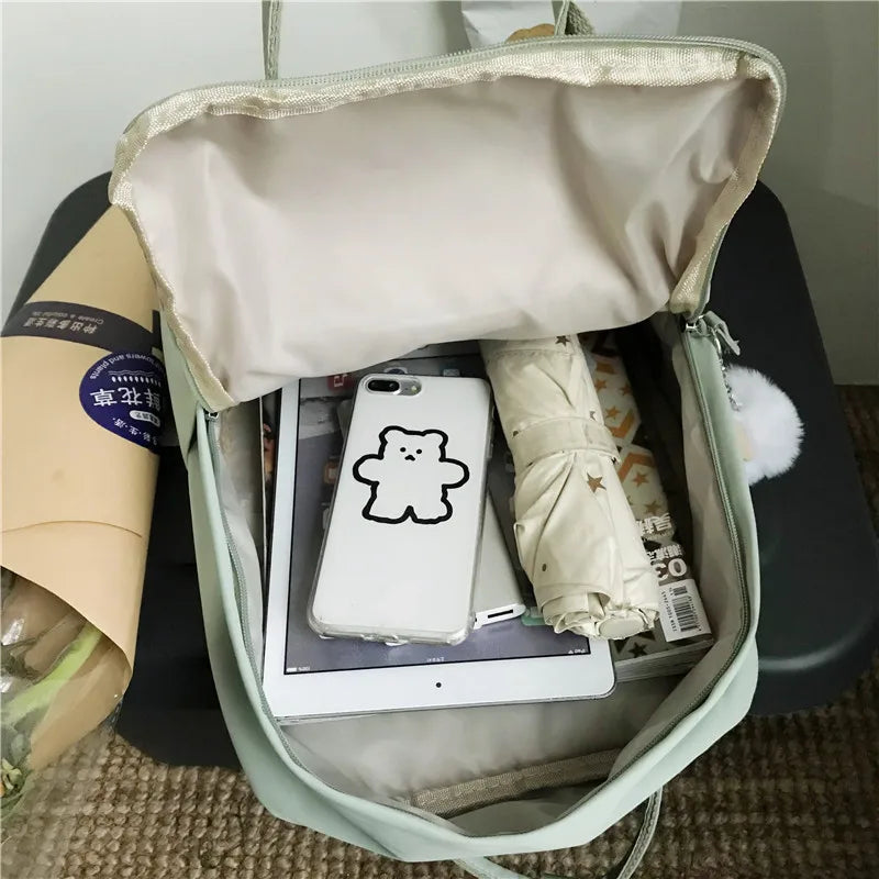 Teenagers Girls Patchwork Backpack Female Rucksack Women Nylon Backpack Candy