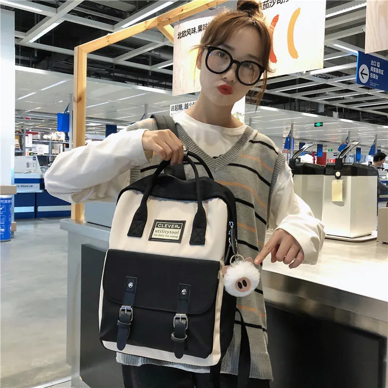 Teenagers Girls Patchwork Backpack Female Rucksack Women Nylon Backpack Candy