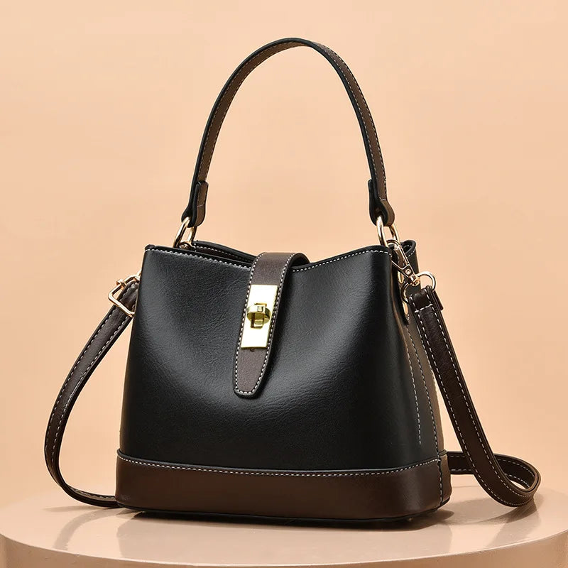 Temperament Bucket Bag Women's Spring Textured Shoulder Messenger Handbag
