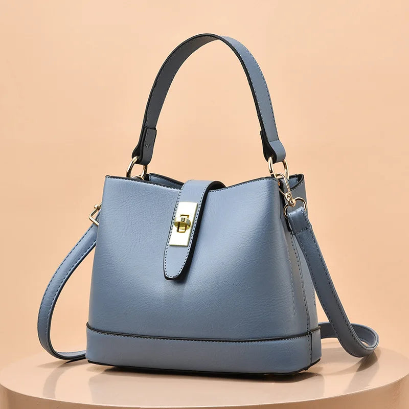 Temperament Bucket Bag Women's Spring Textured Shoulder Messenger Handbag