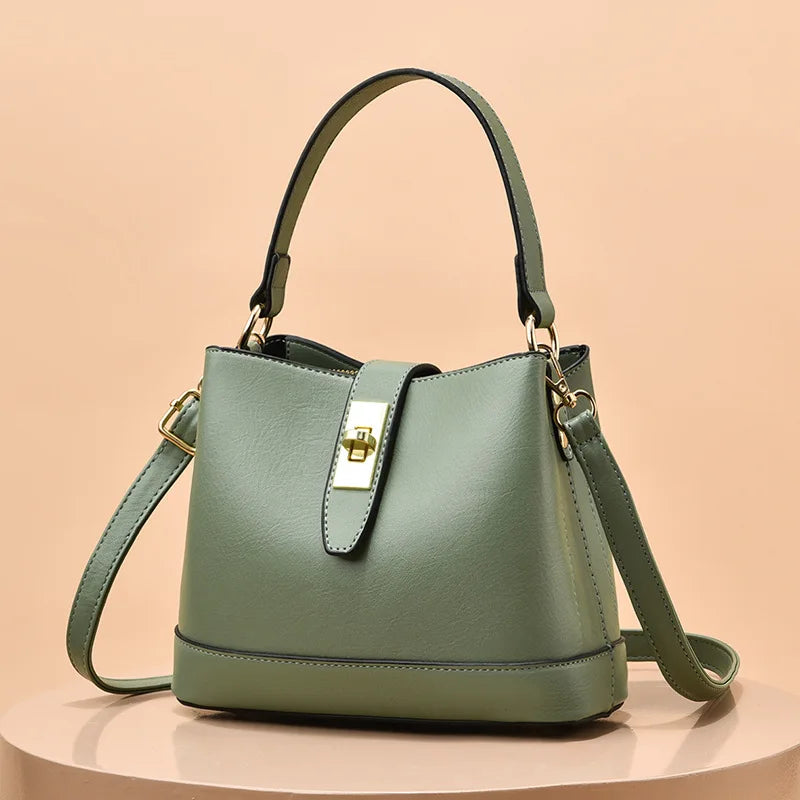 Temperament Bucket Bag Women's Spring Textured Shoulder Messenger Handbag