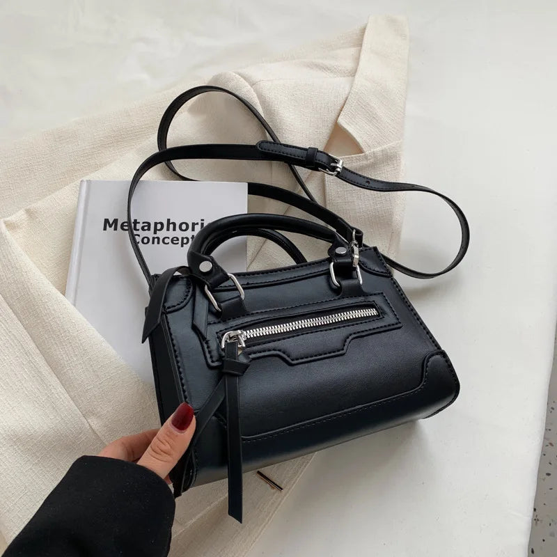 Texture Zipper Shoulder Bag Square Crossbody Messenger Handbag