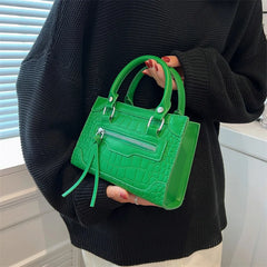 Texture Zipper Shoulder Bag Square Crossbody Messenger Handbag