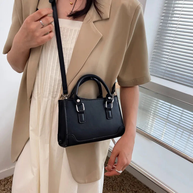 Texture Zipper Shoulder Bag Square Crossbody Messenger Handbag