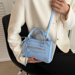 Texture Zipper Shoulder Bag Square Crossbody Messenger Handbag