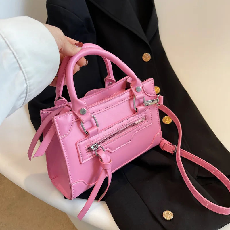 Texture Zipper Shoulder Bag Square Crossbody Messenger Handbag