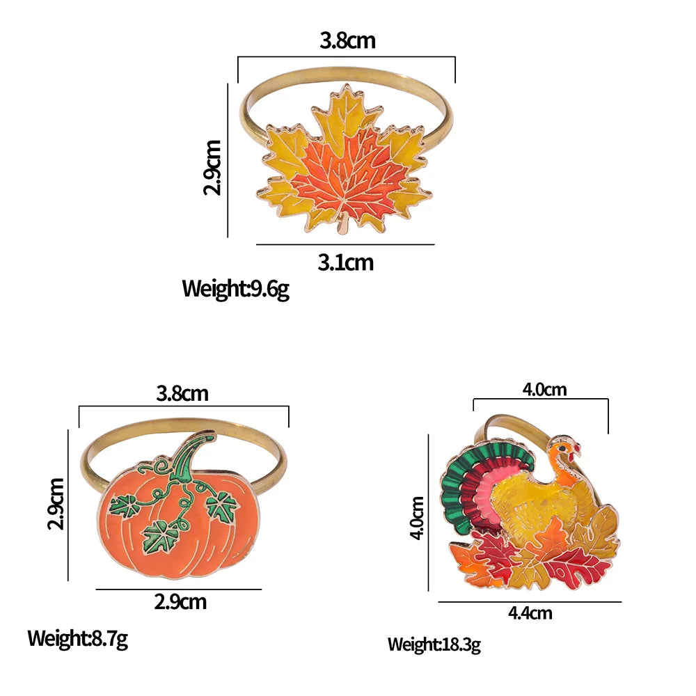 Maple Leaf Turkey Napkin Rings Thanksgiving Halloween Table Decor