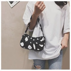 Cow Spot Canvas Shoulder Bag for Women Small Underarm Tote