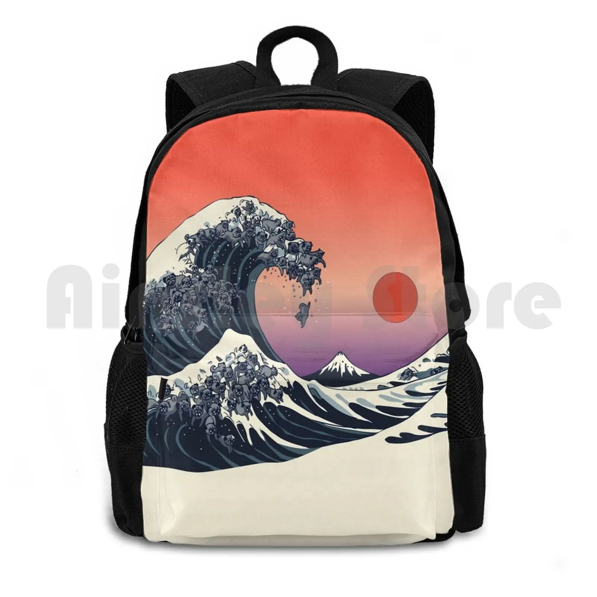 Great Wave Of Pugs Outdoor Hiking Backpack Waterproof Camping Travel