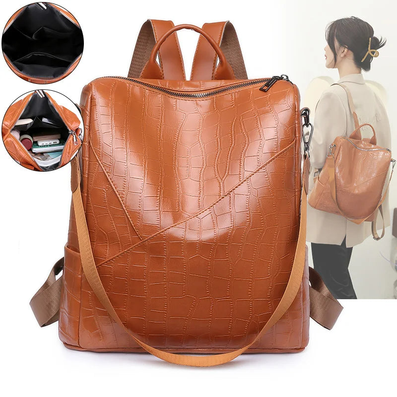 Anti-theft Travel Backpack Soft Leather School Backpack Shoulder Bags