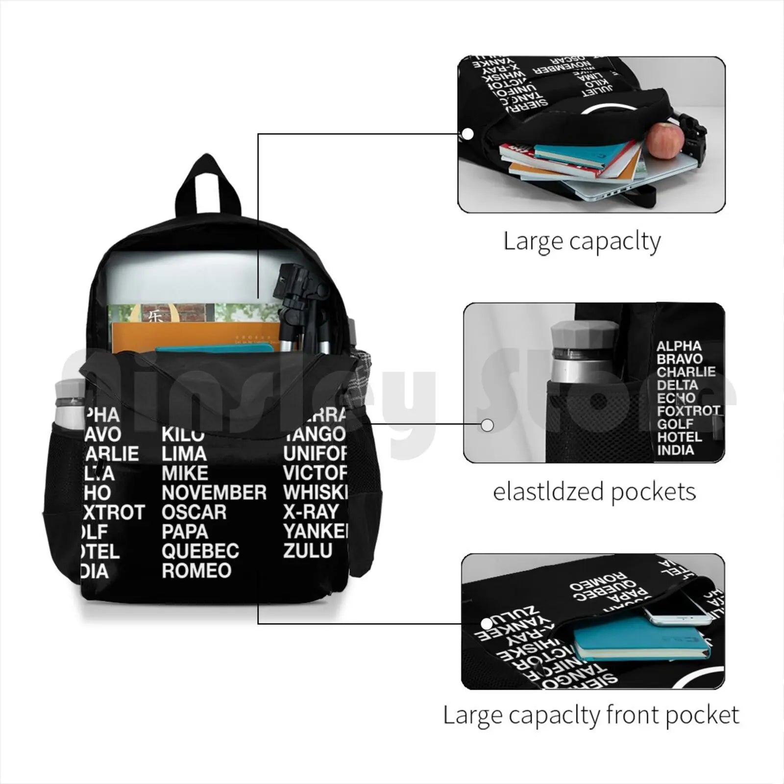 Phonetic Alphabet Picture Airplane Hiking Backpack Waterproof