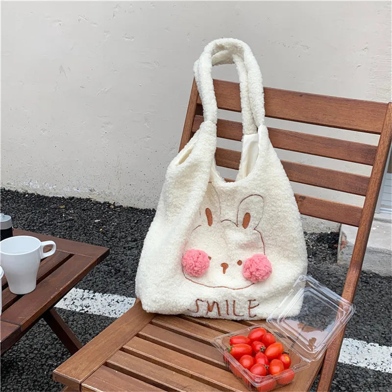 Girls Blush Bear Shoulder Bag Plush Tote Bag Large Capacity