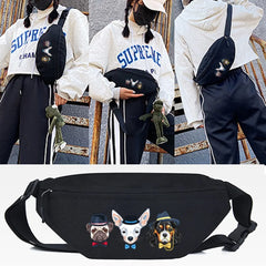 Three Hat Dogs Print Waist Bag Teenager Travel Phone Pouch Chest Pack