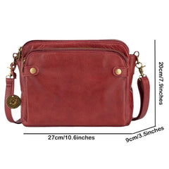 3-Layer Crossbody Messenger Bag Zip Satchel PU Leather Shoulder Purse Handbag