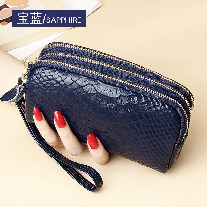 Three Layer Zipper Leather Phone Bag Wallet Purse